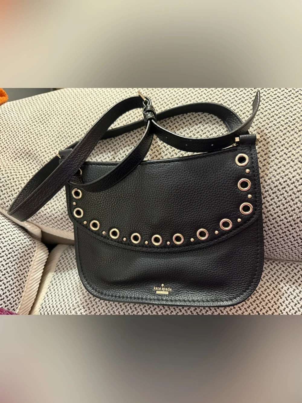 kate spade Black Leather Bag with Gold Grommet Trim